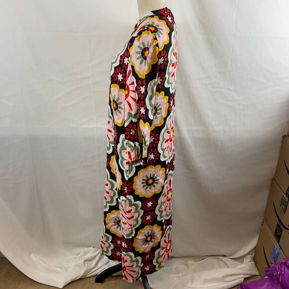 Boden Midi-Maxi Dress US 6 Black Pink Red Yellow Green Floral Mandarin Collar - Picture 7 of 13